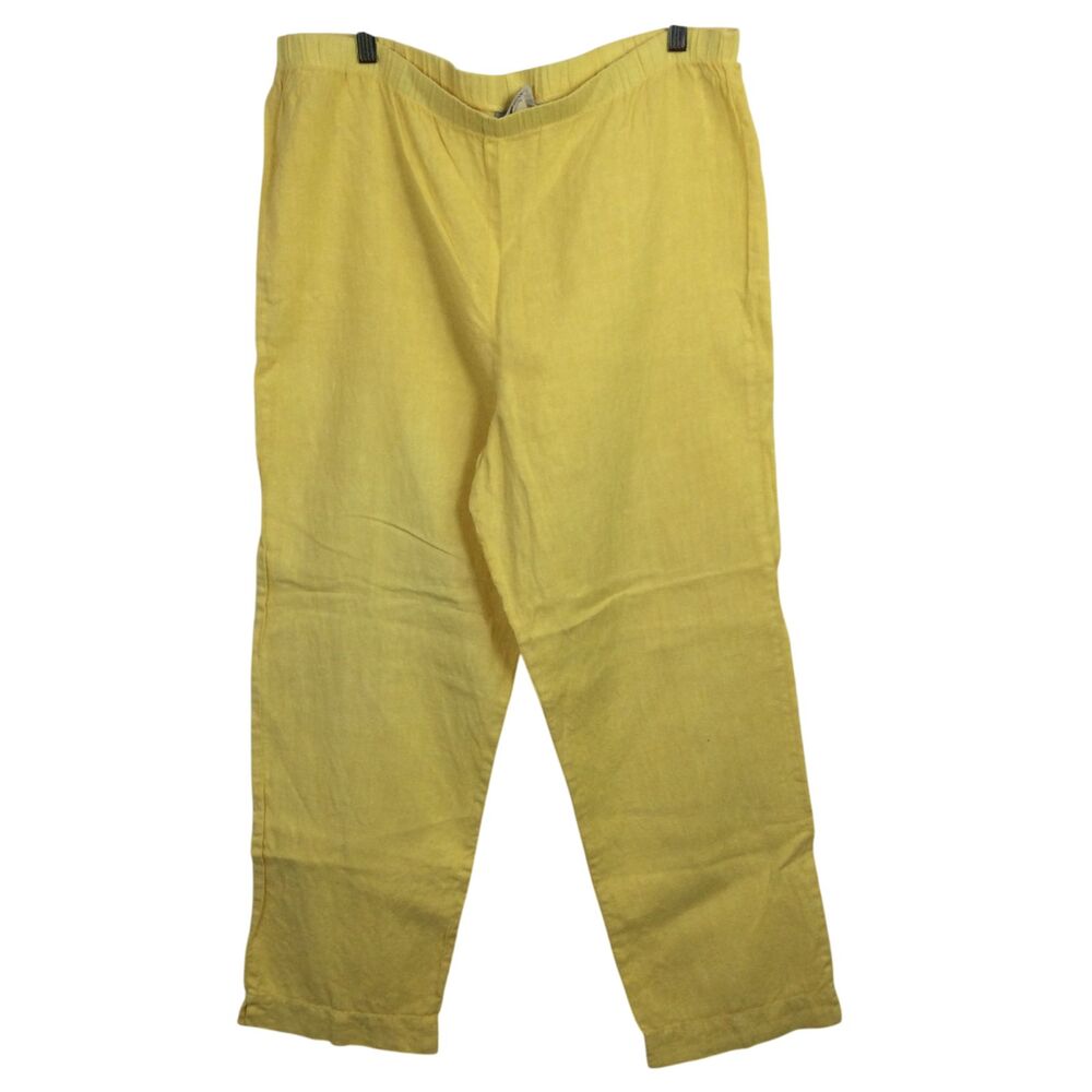 Hot Cotton Womens Pull-On Linen Pants Elastic Waist Yellow Size Medium